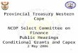 1 Provincial Treasury Western Cape NCOP Select Committee on Finance Public Hearings Conditional Grants and Capex 2 May 2006