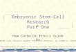 Embryonic Stem-Cell Research Part One How Catholic Ethics Guide Us Adapted from: Catholic Update “Stem-Cell Research” by Thomas A. Shannon Copyrighted