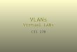 VLANs Virtual LANs CIS 278. VLAN Definition Per Webopedia: Short for virtual LAN, a network of computers that behave as if they are connected to the same