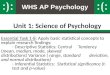 WHS AP Psychology Unit 1: Science of Psychology Essential Task 1-8: Apply basic statistical concepts to explain research findings: - Descriptive Statistics: