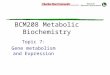BCM208 Metabolic Biochemistry Topic 7: Gene metabolism and Expression
