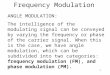 1 Frequency Modulation ANGLE MODULATION: The intelligence of the modulating signal can be conveyed by varying the frequency or phase of the carrier signal