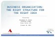 1 BUSINESS ORGANIZATION: THE RIGHT STRUCTURE FOR THE RIGHT IDEA Presented by: Benjamin W. Bates Jonathan Stagg Stoel Rives LLP October 30, 2010