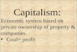 Capitalism: Economic system based on private ownership of property & companies. Goal= profit