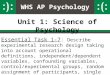 WHS AP Psychology Unit 1: Science of Psychology Essential Task 1-7: Describe experimental research design taking into account operational definitions,