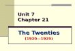 Unit 7 Chapter 21 The Twenties (1920—1929). Chapter 21: Politics of the Roaring Twenties Overview Americans lash out at those who are different while