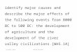 Identify major causes and describe the major effects of the following events from 8000 BC to 500 BC: the development of agriculture and the development