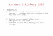 Lecture 2 Biology 1002 Objectives 1)Examine an example of a heterotrophic protist, Amoeba, that use pseudopodia for movement and feeding. 2)Examine the