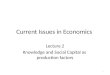 Current Issues in Economics Lecture 2 Knowledge and Social Capital as production factors 1