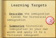 1. Describe the immigration trends for historical immigration 2. Summarize historical immigration in your own words and apply it to a fictional immigrant