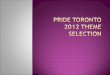 40 theme submissions submitted in response to a public call for suggestions  Vetted for reflection of Pride Toronto Mission, Vision, and Values as