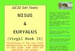 GCSE Set Texts NISUS & EURYALUS (Virgil Book IX) Recitations of the text start automatically at the beginning of each slide. Then click for questions and