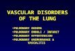 VASCULAR DISORDERS OF THE LUNG PULMONARY OEDEMA PULMONARY EMBOLI / INFARCT PULMONARY HYPERTENSION PULMONARY HAEMORRHAGE & VASCULITIS
