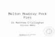 Www.mmppa.co.uk mocallaghan@tiscali.co.uk Melton Mowbray Pork Pies Dr Matthew O’Callaghan Chairman MMPPA