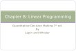 Quantitative Decision Making 7 th ed. By Lapin and Whisler Chapter 8: Linear Programming