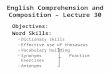 English Comprehension and Composition – Lecture 30 Objectives: Word Skills: – Dictionary skills – Effective use of thesaurus – Vocabulary building – Synonyms