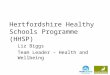 Hertfordshire Healthy Schools Programme (HHSP) Liz Biggs Team Leader – Health and Wellbeing