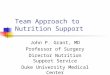 Team Approach to Nutrition Support John P. Grant, MD Professor of Surgery Director Nutrition Support Service Duke University Medical Center