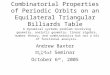 Combinatorial Properties of Periodic Orbits on an Equilateral Triangular Billiards Table Andrew Baxter  i    Seminar October 6 th, 2005 A dynamical