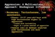 Aggression: A Multivariate Approach: Biological Influences Hormones: Testosterone, low serotonin. Olweus: 15-17 year-old boys with high testosterone higher