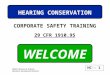 HC-- 1 NWACC Business & Industry Workforce Development Institute WELCOME HEARING CONSERVATION CORPORATE SAFETY TRAINING 29 CFR 1910.95