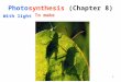 1 Photosynthesis (Chapter 8) With light To make. 2 The purpose of photosynthesis is to produce food & oxygen ATP
