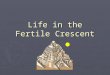 Life in the Fertile Crescent The Fertile Crescent was a quarter moon shaped area extending from the eastern banks of Mediterranean Sea and curving north