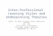 Inter-Professional Learning Styles and Underpinning Theories Author: Ali Ewing, Principal Lecturer Learning and Teaching 2010 - 2011 The University of
