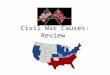 Civil War Causes: Review. Please select a Team. 1.Team 1 2.Team 2 3.Team 3 4.Team 4 5.Team 5 6.Team 6 7.Team 7 Response Grid