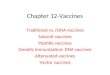 Chapter 12-Vaccines Traditional vs. rDNA vaccines Subunit vaccines Peptide vaccines Genetic immunization: DNA vaccines Attenuated vaccines Vector vaccines