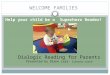 WELCOME FAMILIES Help your child be a Superhero Reader! Dialogic Reading for Parents Presented by Diane Leja- literacy coach