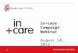 1 in+care Campaign Webinar August 14, 2012. 2 Ground Rules for Webinar Participation Actively participate and write your questions into the chat area