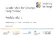 Leadership for Change Programme Residential 1 Wednesday 25 th June – Thursday 26 th June Welcome!