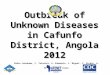 Outbreak of Unknown Diseases in Cafunfo District, Angola 2012 Pedro Lusukamu, C. Teixeira, A. Kapapelo, L. Miguel, C. Sicato, A. Makaia, R. Moreira
