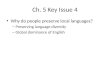 Ch. 5 Key Issue 4 Why do people preserve local languages? – Preserving language diversity – Global dominance of English
