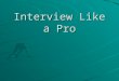 Interview Like a Pro. Successful Interviewing ImportancePreparation Presenting Yourself The Interview Mock Interviews Conclusion