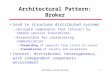Software Architecture1 Architectural Pattern: Broker Used to structure distributed systems –decouple components that interact by remote service invocations