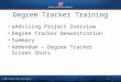 © 2013 Boise State University1 Degree Tracker Training eAdvising Project Overview Degree Tracker Demonstration Summary Addendum – Degree Tracker Screen