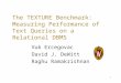 1 The TEXTURE Benchmark: Measuring Performance of Text Queries on a Relational DBMS Vuk Ercegovac David J. DeWitt Raghu Ramakrishnan