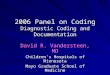2006 Panel on Coding Diagnostic Coding and Documentation David R. Vandersteen, MD Children’s Hospitals of Minnesota Mayo Graduate School of Medicine