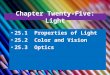 Chapter Twenty-Five: Light 25.1 Properties of Light 25.2 Color and Vision 25.3 Optics