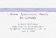 Labour Sponsored Funds in Canada Arlene Wortsman Workshop on Economically Targeted Investments (ETI’s) June 6, 2006