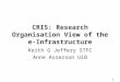 1 CRIS: Research Organisation View of the e-Infrastructure Keith G Jeffery STFC Anne Asserson UiB