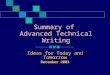 Summary of Advanced Technical Writing Ideas for Today and Tomorrow December 2003