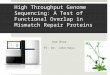High Throughput Genome Sequencing: A Test of Functional Overlap in Mismatch Repair Proteins Ana Brar PI: Dr. John Hays