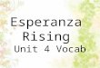 Esperanza Rising Unit 4 Vocab. cot a light portable bed, espe cially one of canvas on a folding frame