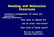 Bonding and Molecular Structure Countless arrangements of atoms are possible!! Bonding behaviour: What does it depend on? How do atoms form bonds? What