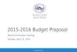 2015-2016 Budget Proposal BOARD OF EDUCATION MEETING TUESDAY, APRIL 14, 2015 2015-2016 BUDGET DEVELOPMENT