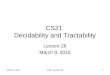 March 9, 2015CS21 Lecture 261 CS21 Decidability and Tractability Lecture 26 March 9, 2015