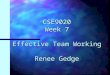 CSE9020 Week 7 Effective Team Working Renee Gedge